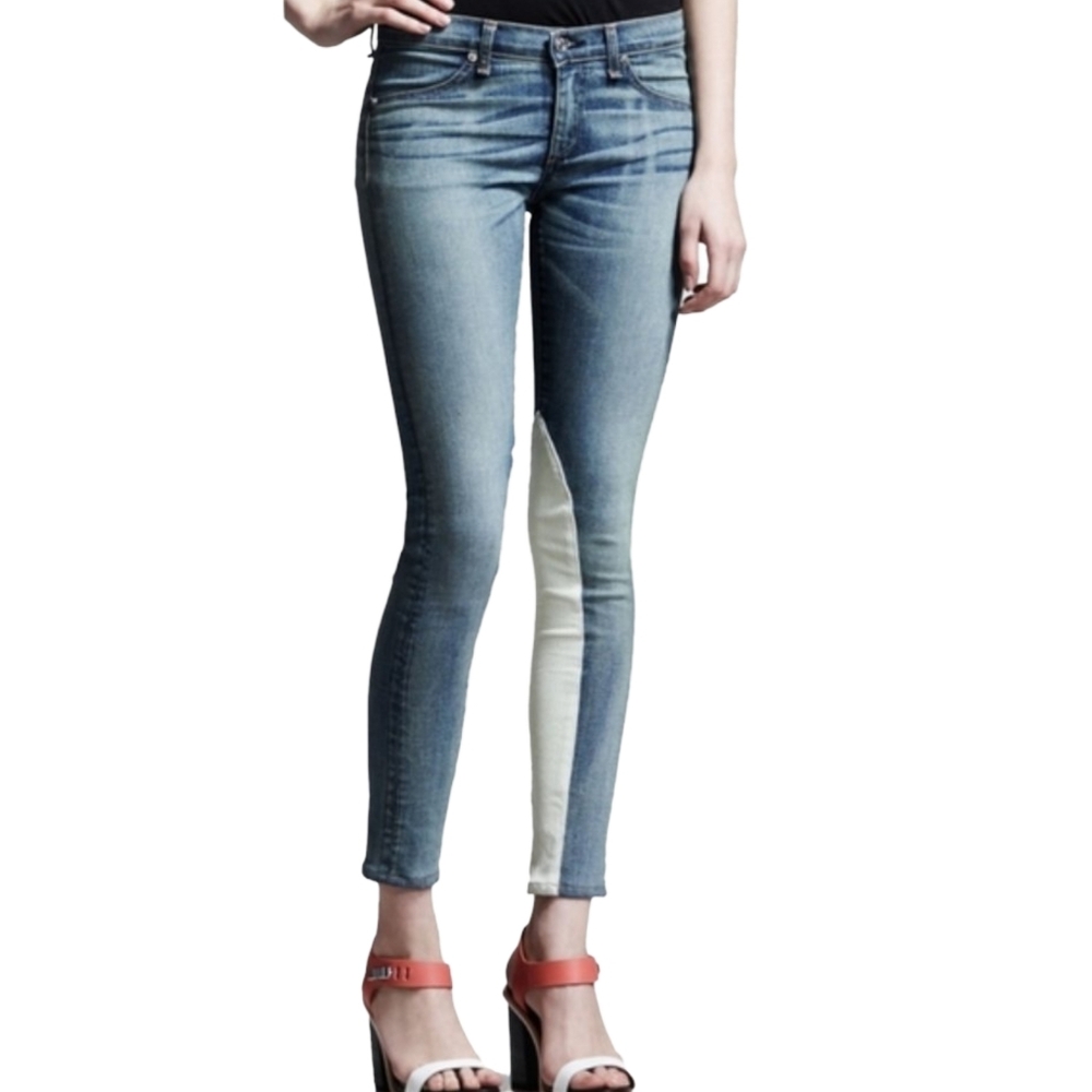 Rag & Bone Jodhpur Moto Skinny Heathway Blue Jeans 24 NWT